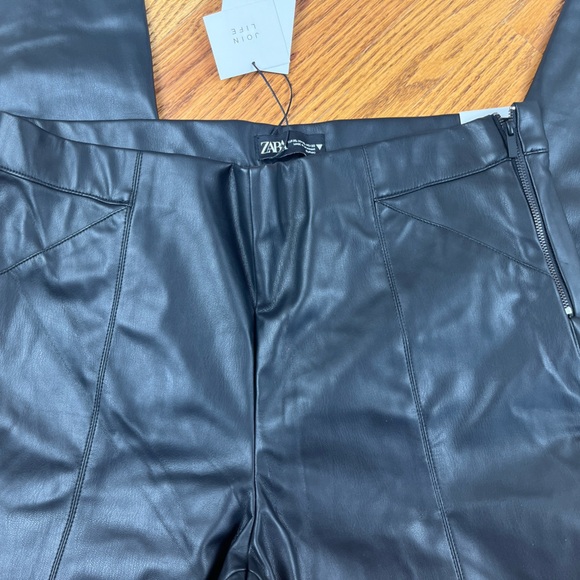 ZARA WOMAN Size XL Black Faux Leather Mid-Rise Pants Slim Fit Moto NWT - Picture 6 of 6